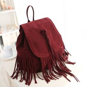 Fringe Suede Burgundy Backpack